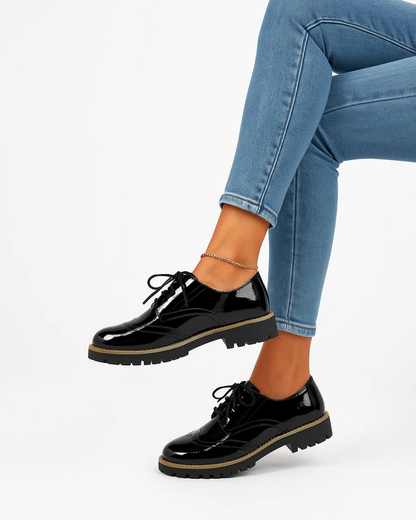 Women's Lace-Up Casual Shoes Shiny Black