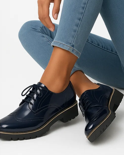 Women's Lace-Up Casual Shoes Shiny Black
