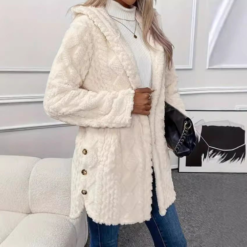 Cozy Fleece Hooded Jacket with Button Front