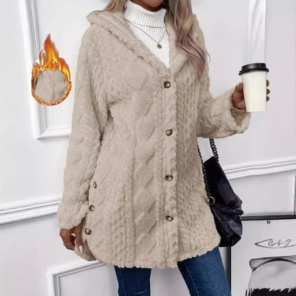 Cozy Fleece Hooded Jacket with Button Front
