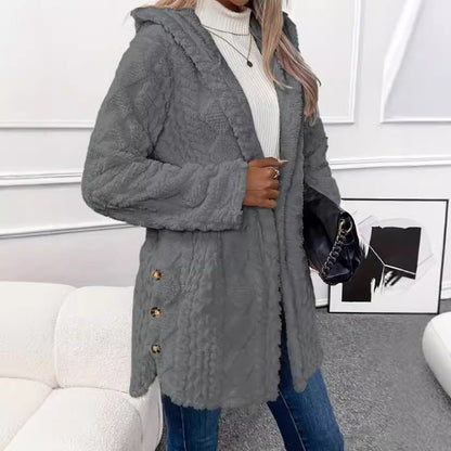 Cozy Fleece Hooded Jacket with Button Front
