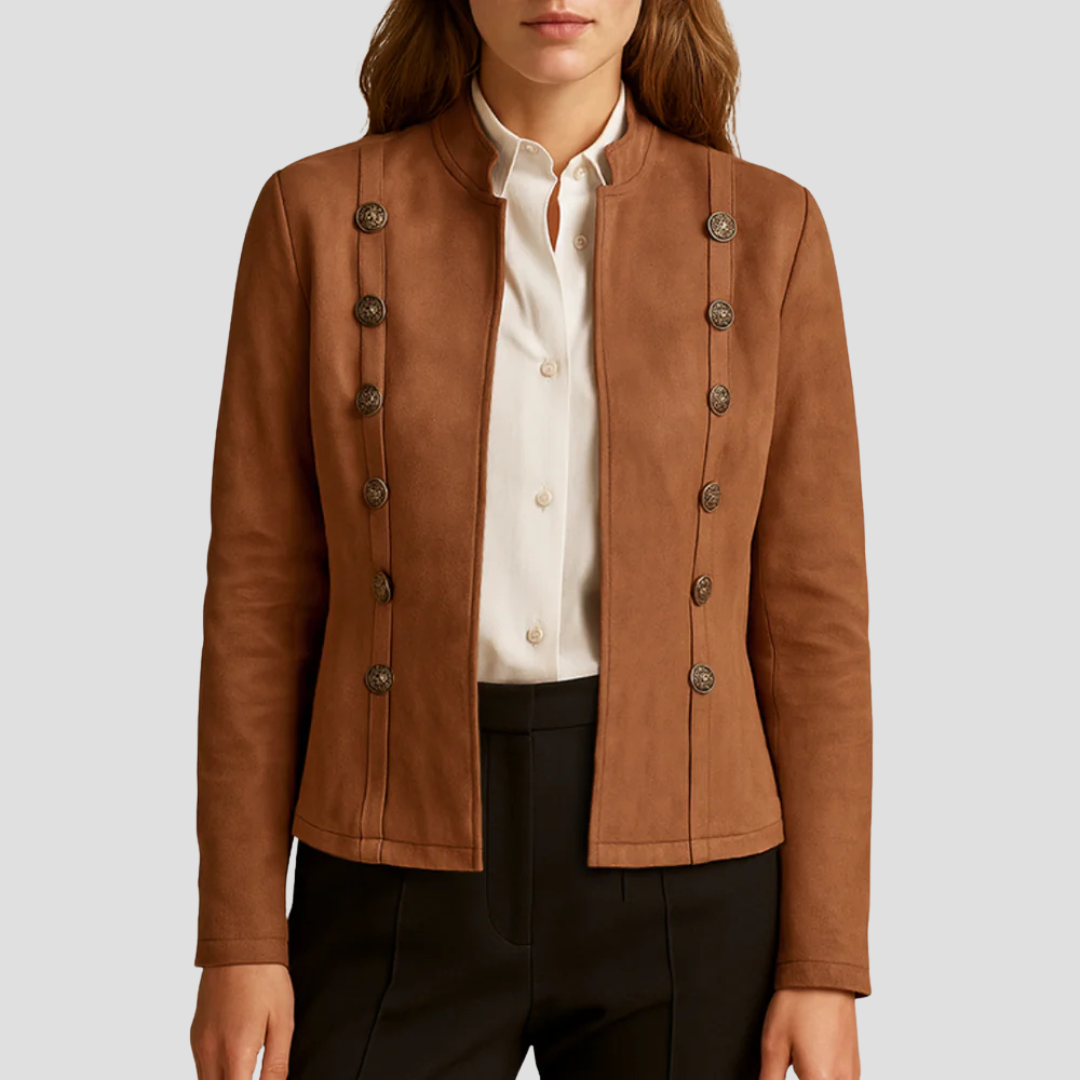 Ladies' Faux Suede Combat Style Button Coat - OutfitLondon
