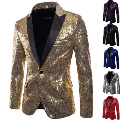 Shiny Sequined Mens Blazer Jacket