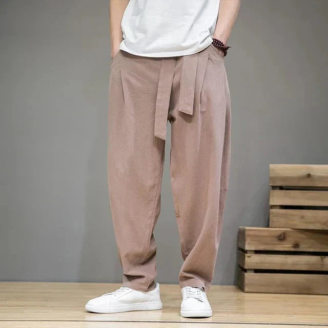 Beige Linen Comfort Pants - OutfitLondon