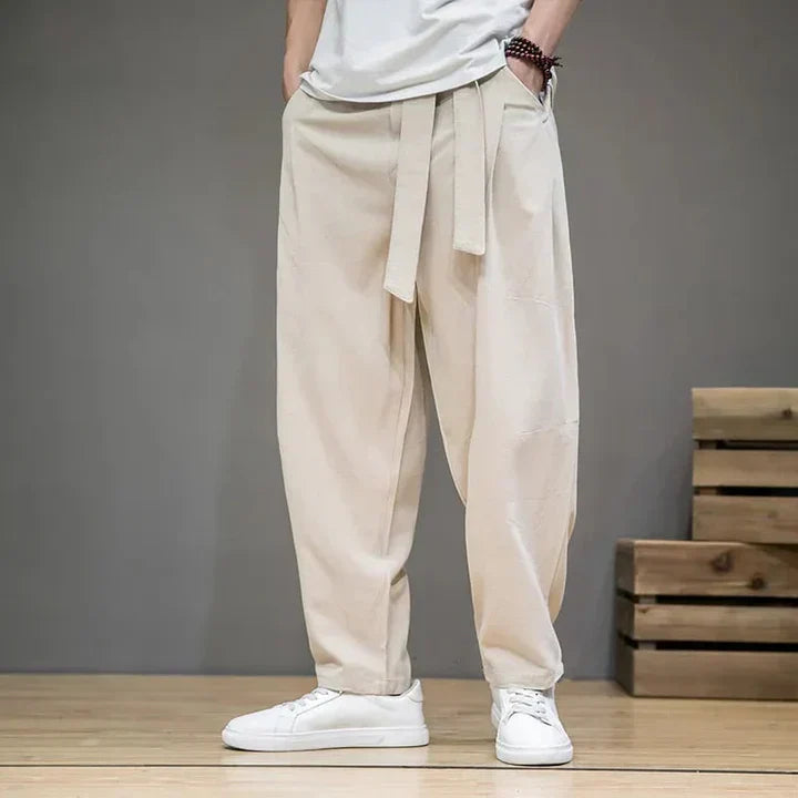 Beige Linen Comfort Pants
