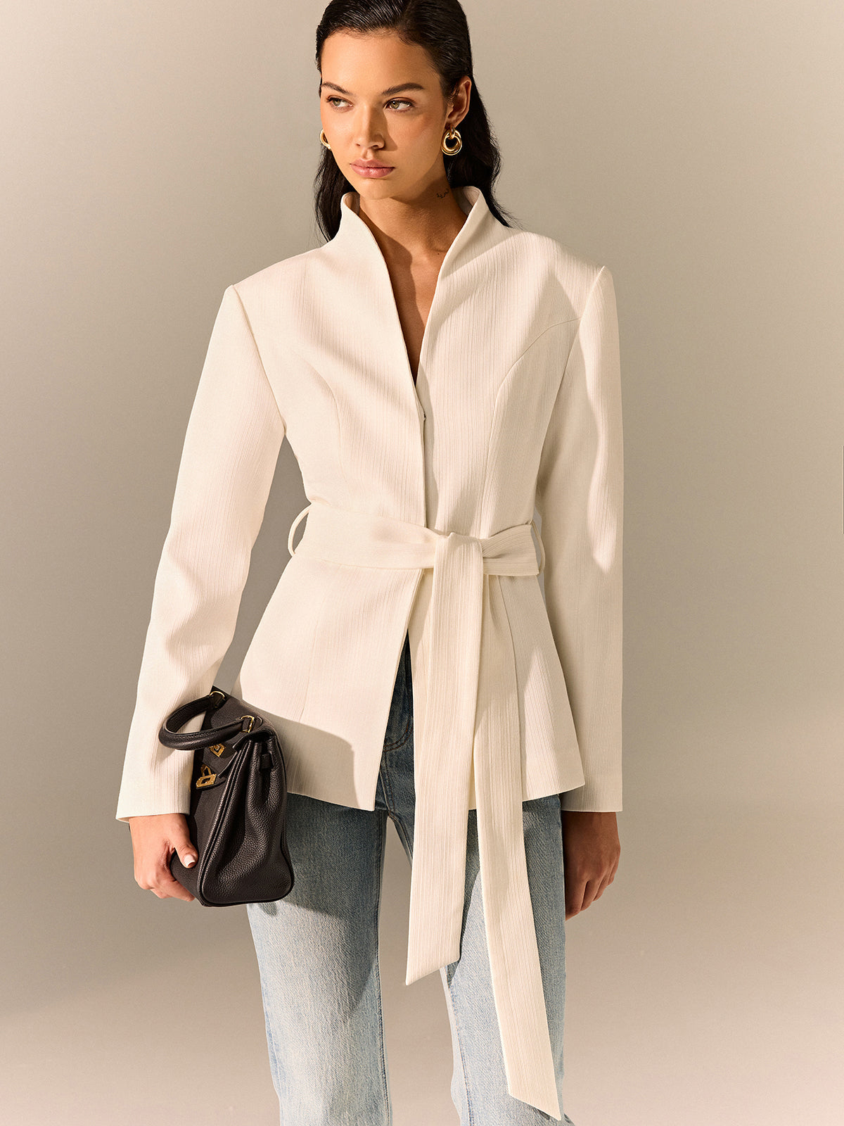 Classic Fit Belted Long Sleeve Jacket - OutfitLondon