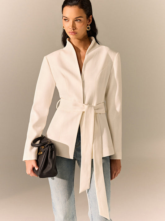 Classic Fit Belted Long Sleeve Jacket - OutfitLondon