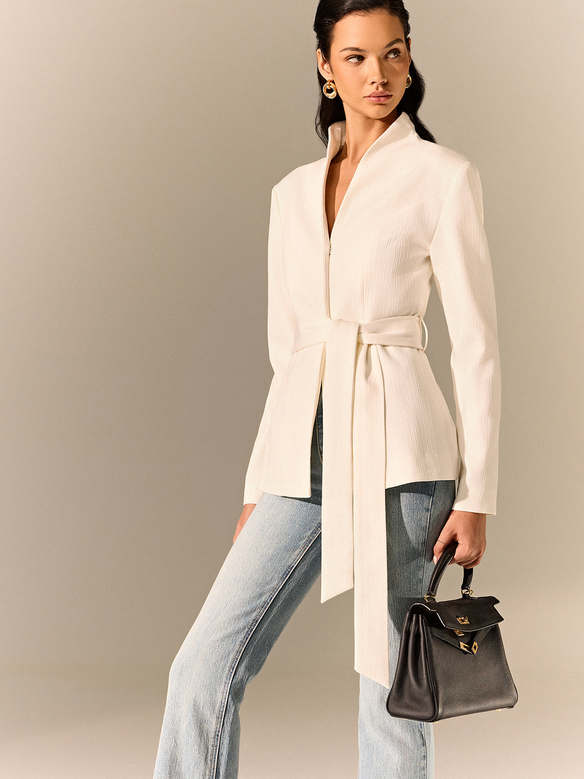 Classic Fit Belted Long Sleeve Jacket