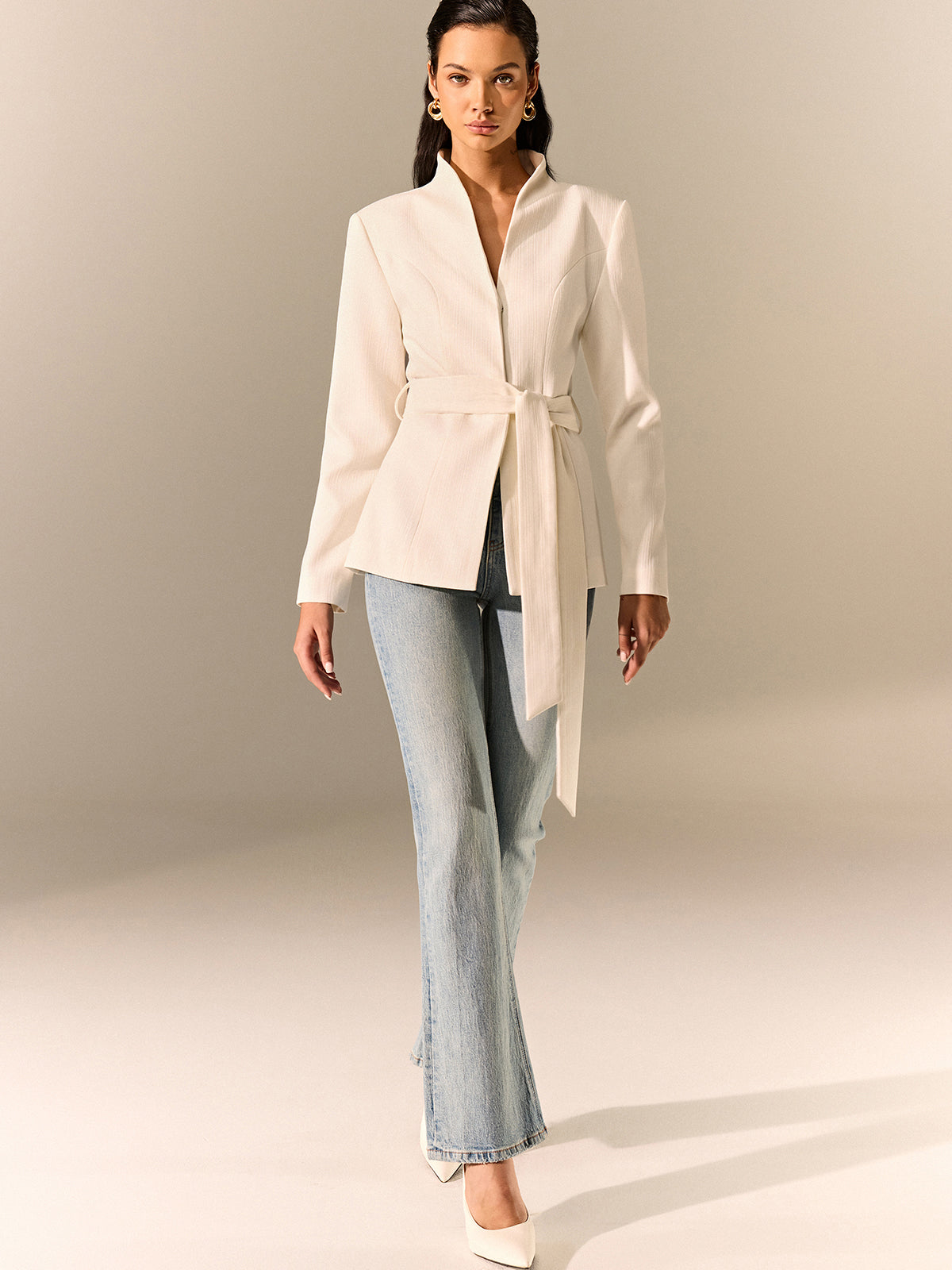 Classic Fit Belted Long Sleeve Jacket