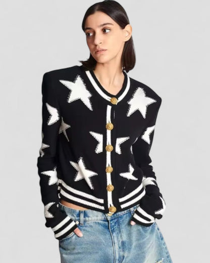 Glitter Knit Cardigan with Metallic Button Detail