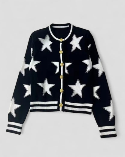 Glitter Knit Cardigan with Metallic Button Detail - OutfitLondon