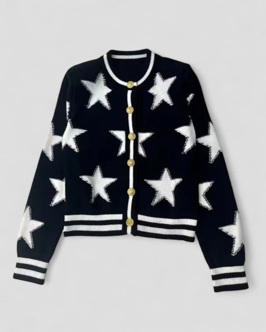 Glitter Knit Cardigan with Metallic Button Detail - OutfitLondon