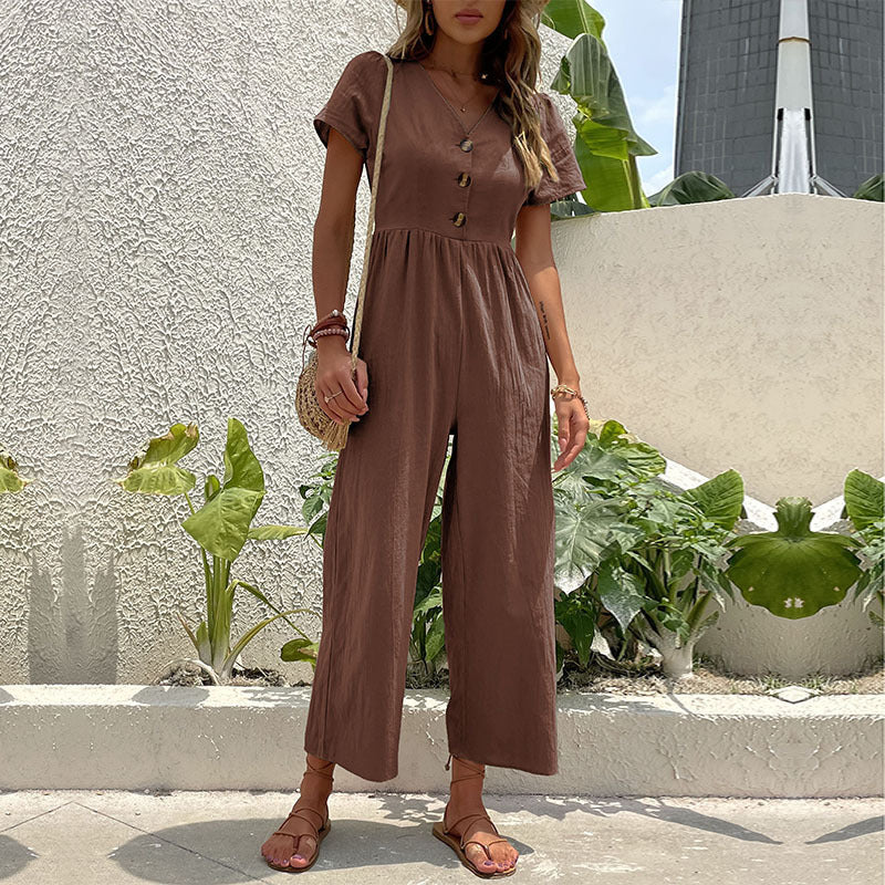 Relaxed Fit Linen Jumpsuit - OutfitLondon