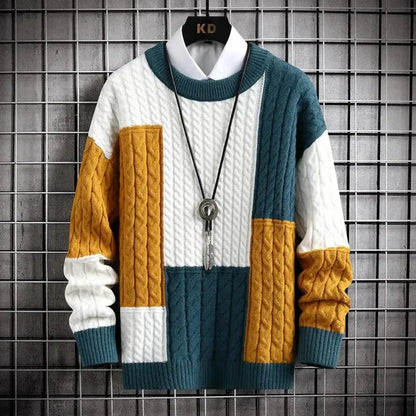 Men's Patchwork Crewneck Sweater - OutfitLondon