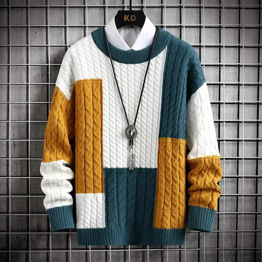 Men's Patchwork Crewneck Sweater - OutfitLondon