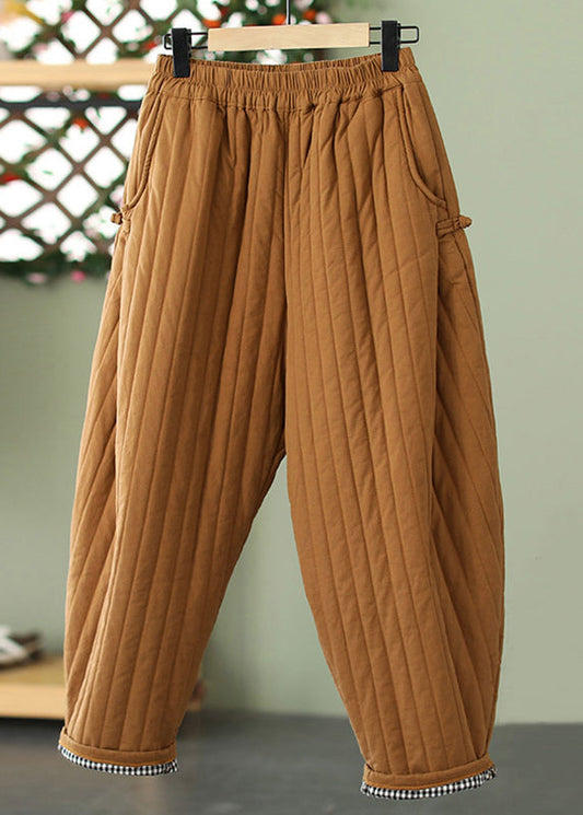 Unisex Striped Cotton Pants Elastic Waist Yellow - OutfitLondon