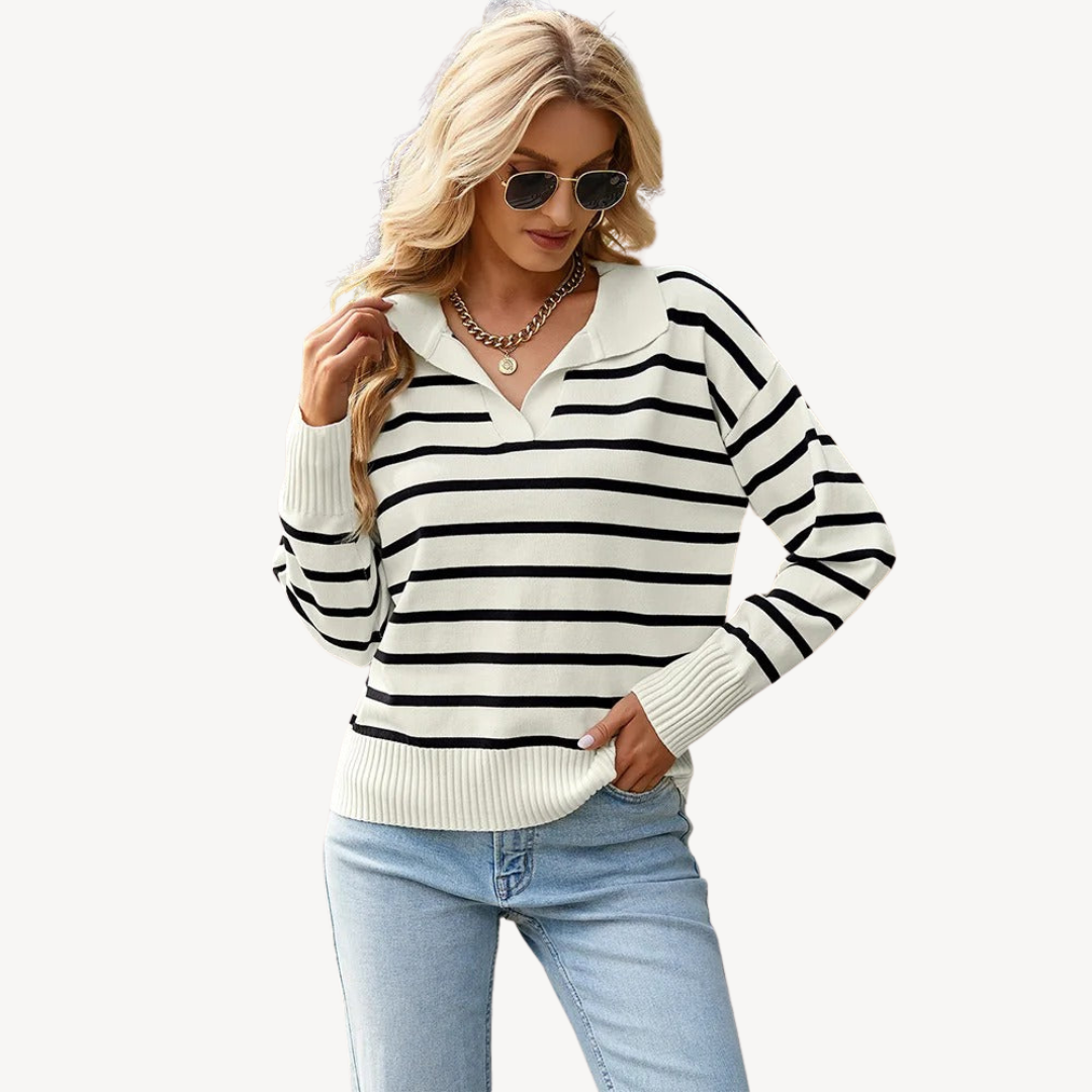 Ladies Classic Breton Style Knit Top Sweater - OutfitLondon