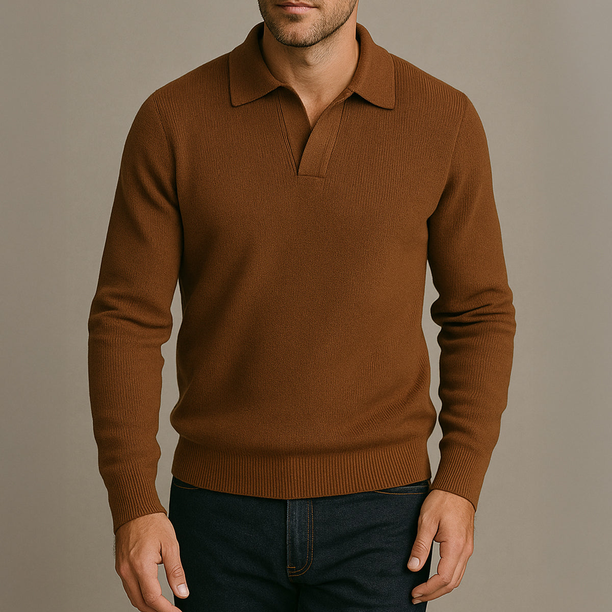 Classic Crew Neck Mens Knitted Polo Sweater