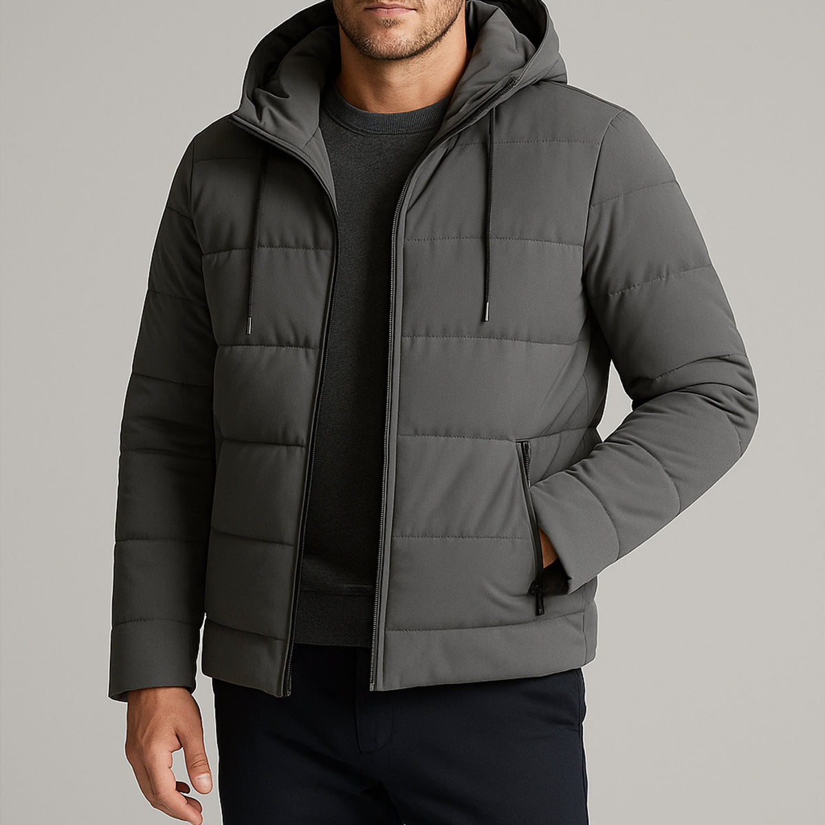 Waterproof Men's Puffer Jacket - Warm Hooded Winter Coat