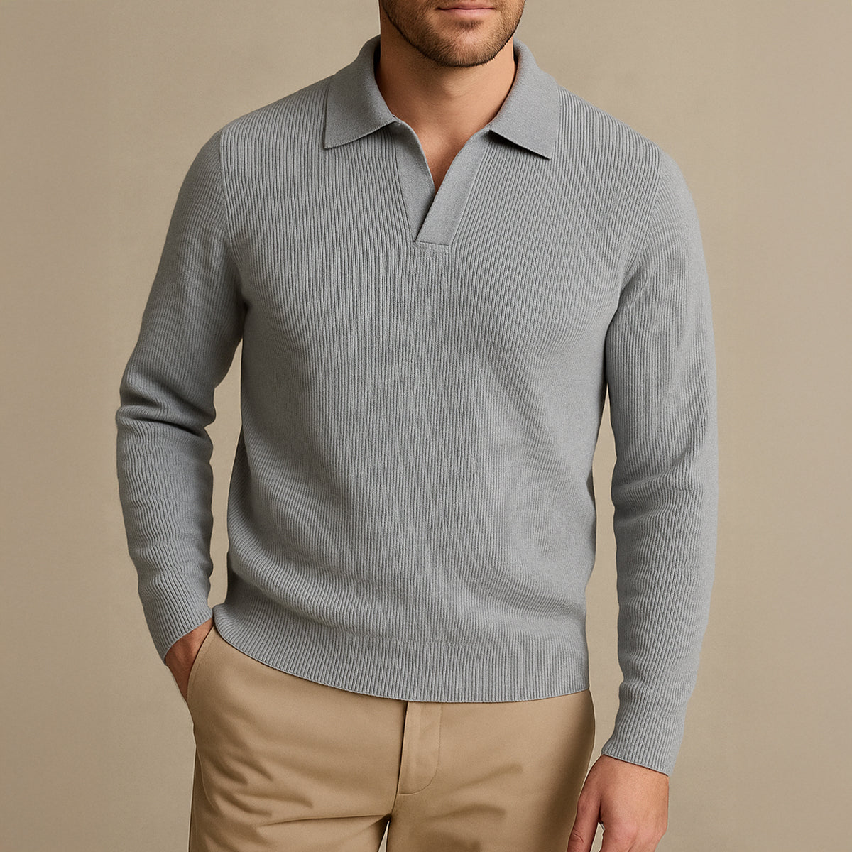 Classic Crew Neck Mens Knitted Polo Sweater