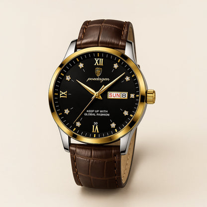 Elegant Classic Mens Watch - Genuine Leather Band