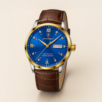 Elegant Classic Mens Watch - Genuine Leather Band