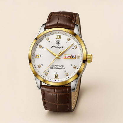 Elegant Classic Mens Watch - Genuine Leather Band