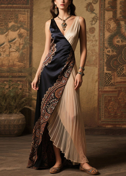 Women's Asymmetric Silk Dress Black Wrap Silhouette - OutfitLondon