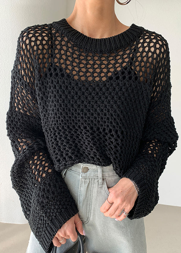 Women's Oversized Knit Sweater Black Relaxed Fit - OutfitLondon