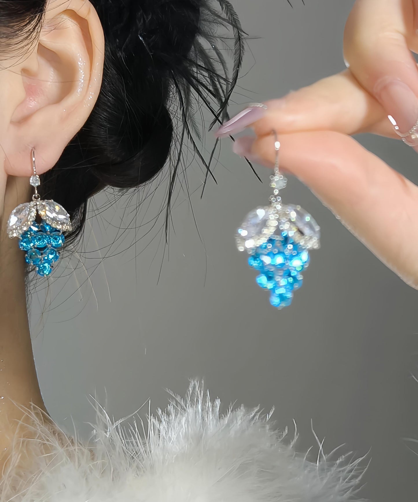 Women's Blue Grape Earrings Alloy Crystal Drop - OutfitLondon