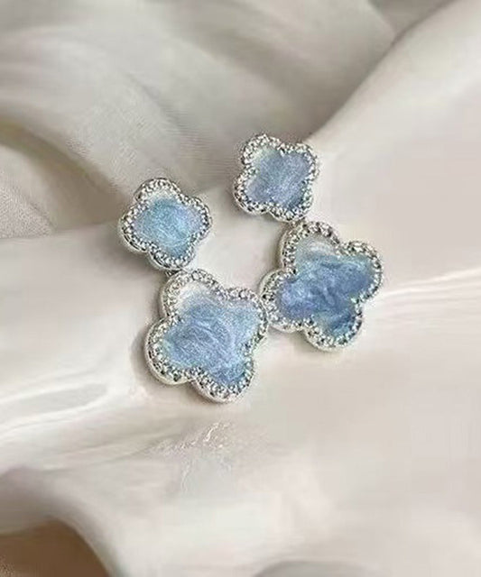 Women's Blue Copper Earrings Crystal Floral Drop - OutfitLondon