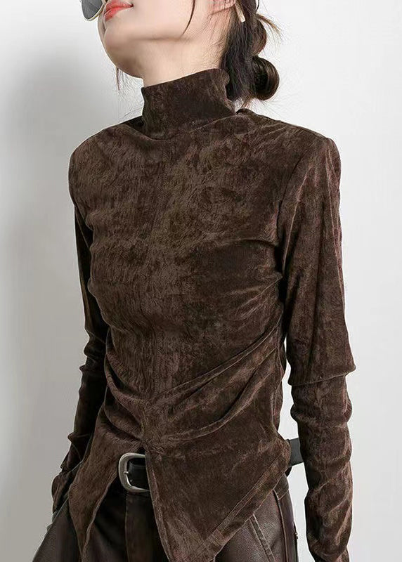 Women's Velvet High Neck Brown - OutfitLondon