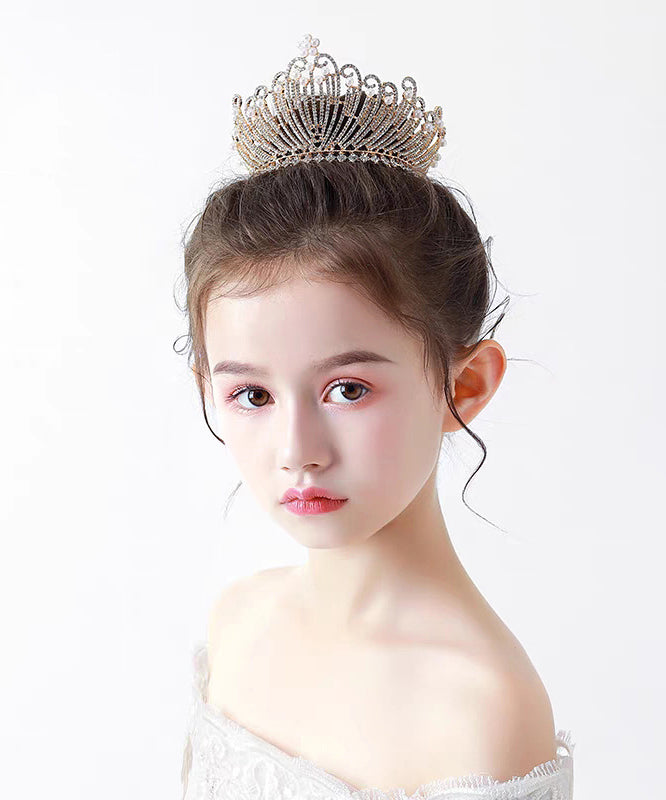 Girls Pearl Crown Hair Clip Gold Zircon Crystals - OutfitLondon