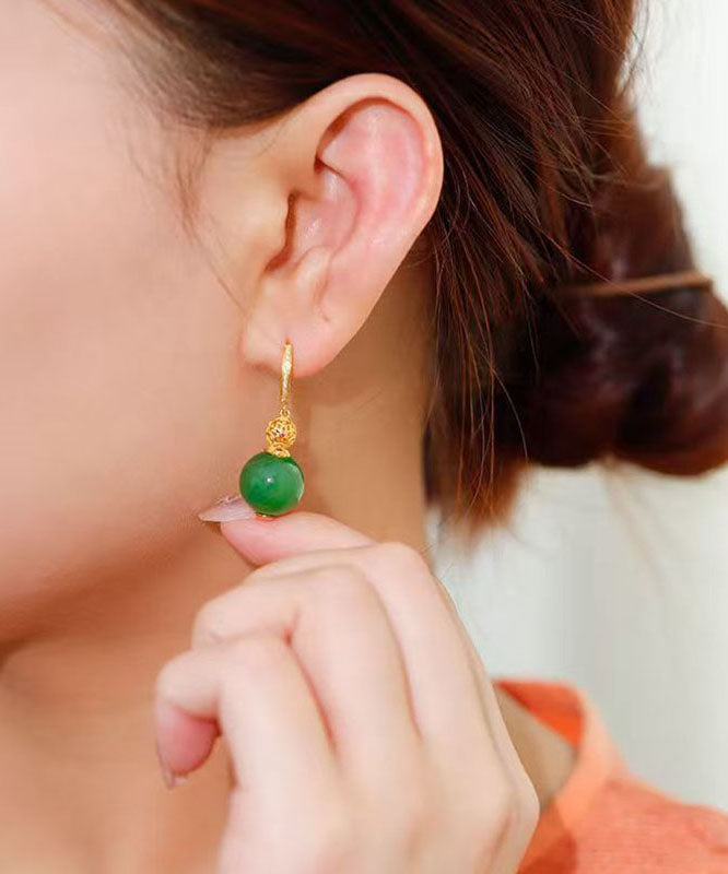 Women's Gold Jade Drop Earrings Sterling Silver - OutfitLondon