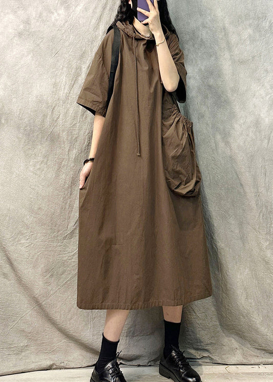 Cotton Hoodie Dress Khaki Breathable Comfort - OutfitLondon
