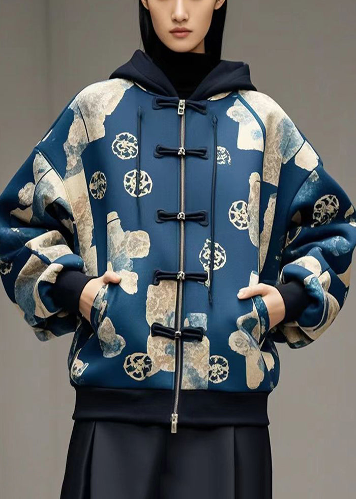 Women's Cotton Hooded Coat Navy Blue - OutfitLondon
