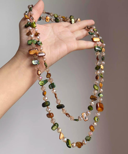 Women's Pearl Necklace Asymmetrical Shell Strand 47 Inches - OutfitLondon