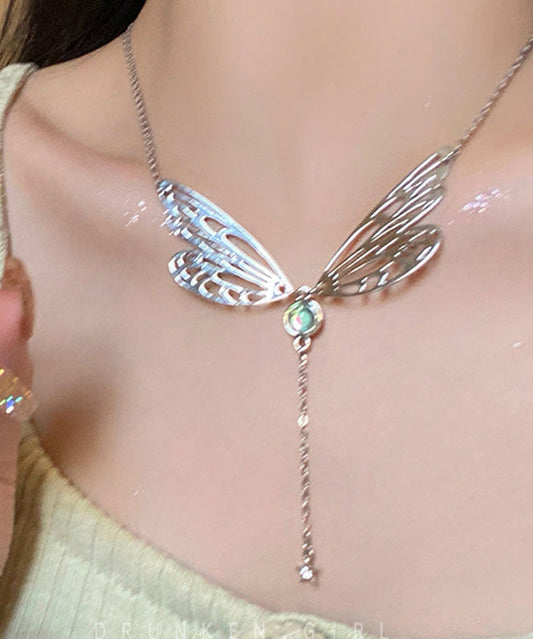 Women's Stainless Steel Lariat Necklace Filigree Hollow Butterfly - OutfitLondon