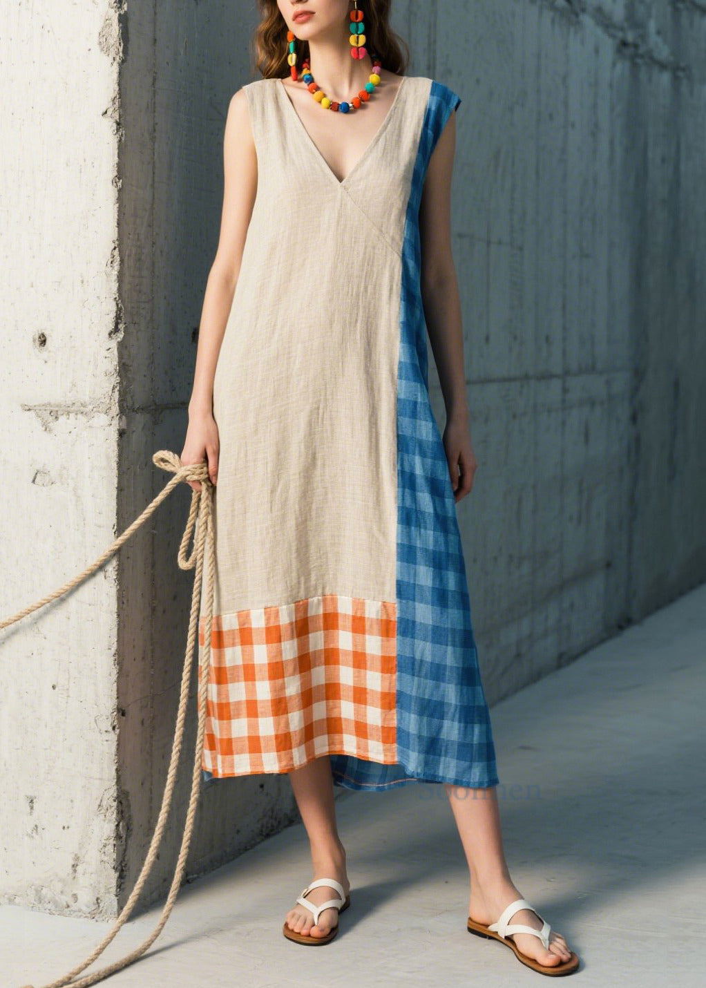 Women's Linen Sleeveless Dress Lightweight Breathable Asymmetric - OutfitLondon
