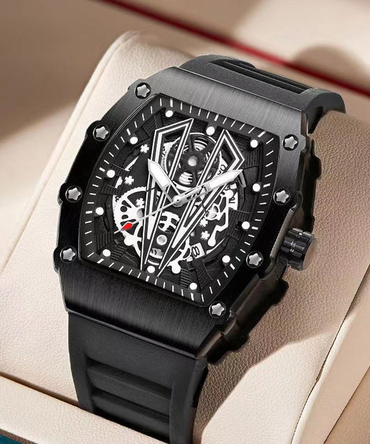 Men's Mechanical Watch Waterproof Black Alloy Hollow Design - OutfitLondon