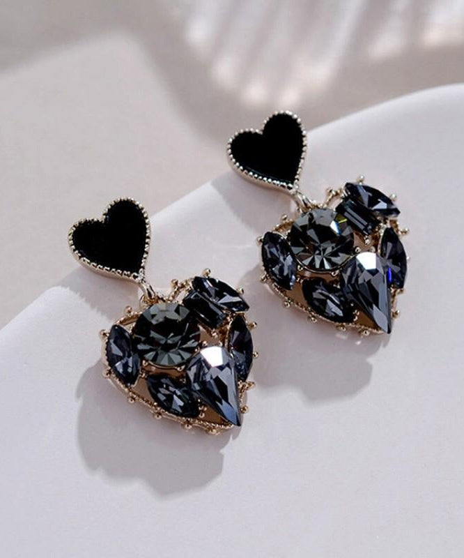 Women's Black Alloy Drop Earrings Zircon Sparkle - OutfitLondon
