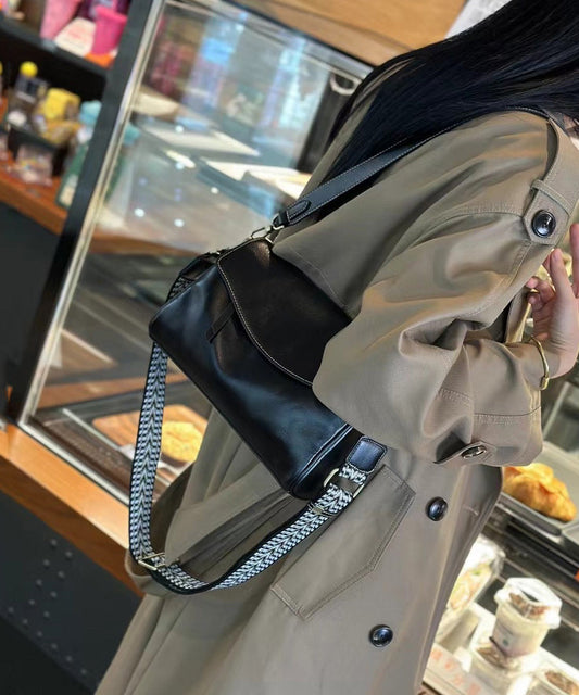 Leather Shoulder Bag Black Durable Zipper Closure - OutfitLondon