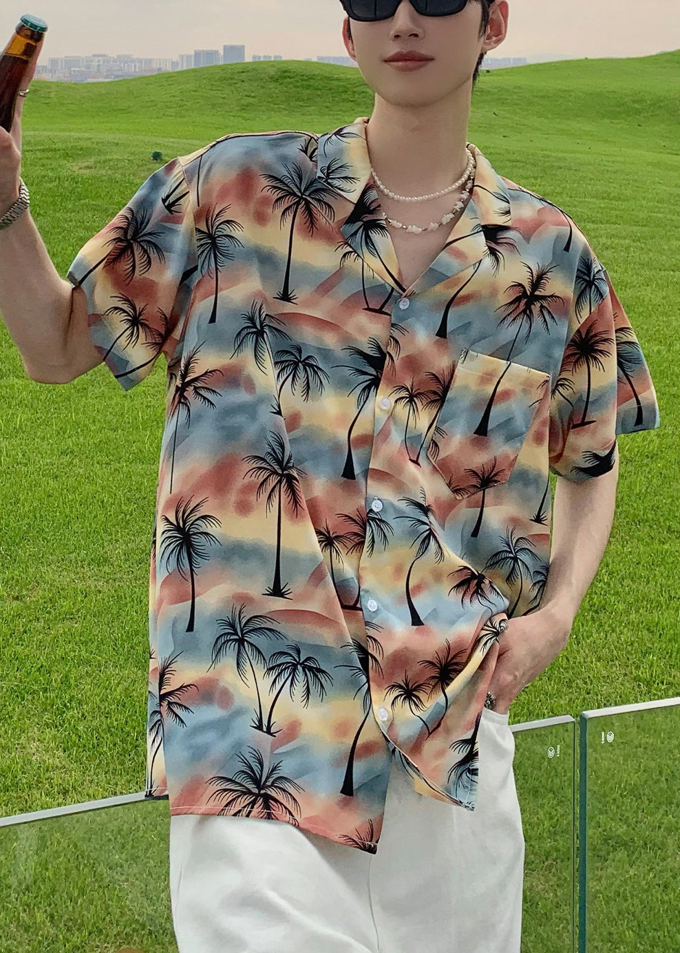 Men's Palm Tree Print Shirt Cotton Blend Breathable Summer Casual - OutfitLondon