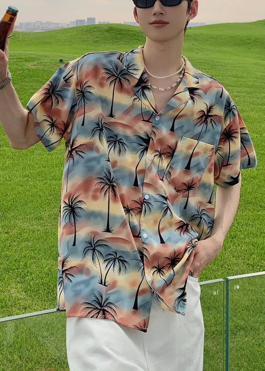 Men's Palm Tree Print Shirt Cotton Blend Breathable Summer Casual - OutfitLondon
