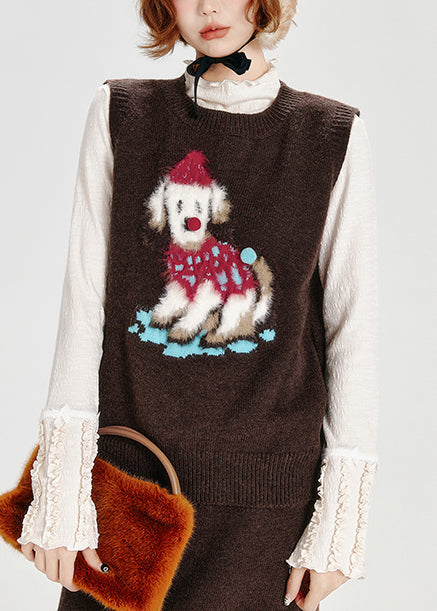Dog Knit Two Piece Outfit Chocolate Embroidered - OutfitLondon