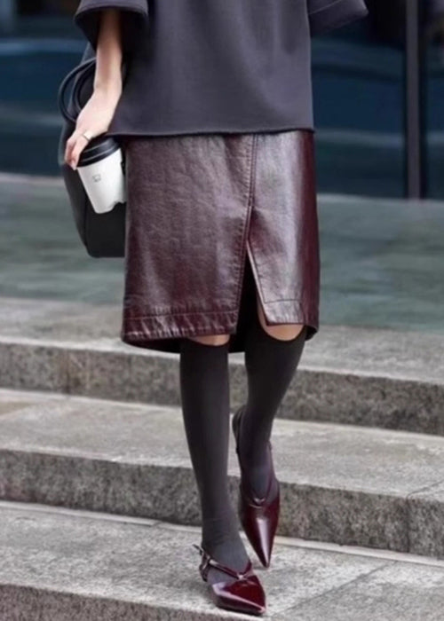 Women's Faux Leather High-Waisted Skirt Brown - OutfitLondon