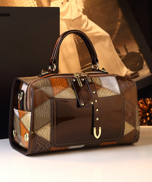 Women's Leather Tote Bag Brown With Zipper - OutfitLondon