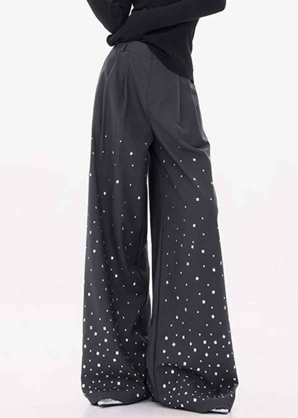 Women's High Waist Spandex Pants Wide Leg Zircon Embellished - OutfitLondon