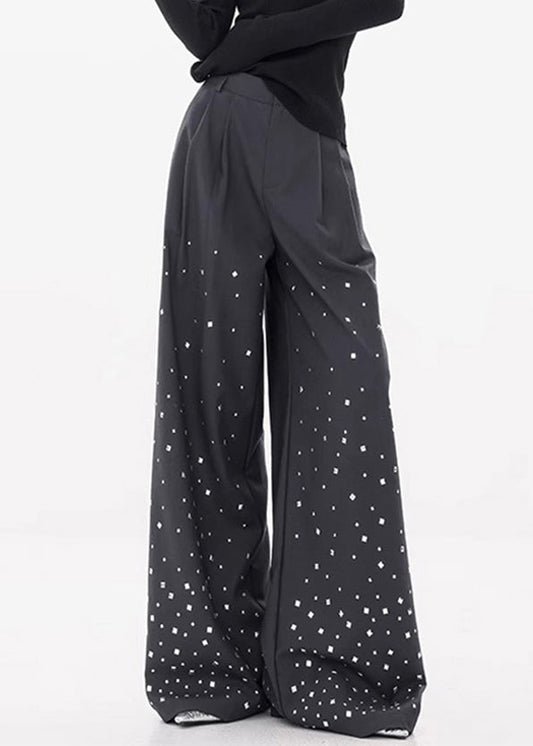 Women's High Waist Spandex Pants Wide Leg Zircon Embellished - OutfitLondon