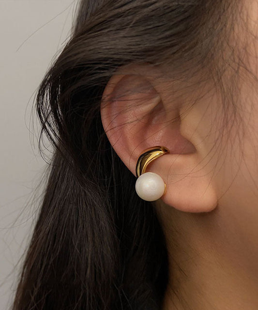Women's Gold Copper Alloy Pearl Hoop Earrings - OutfitLondon